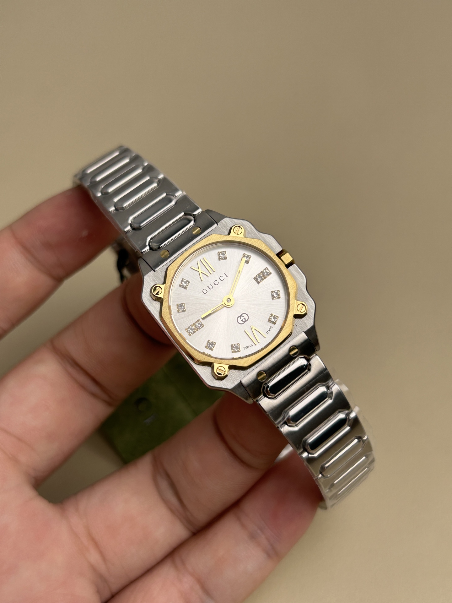 Gucci-G-Flat-Bracelet-Watch-with-Diamonds-Two-Tone-Stainless-Steel-24MM