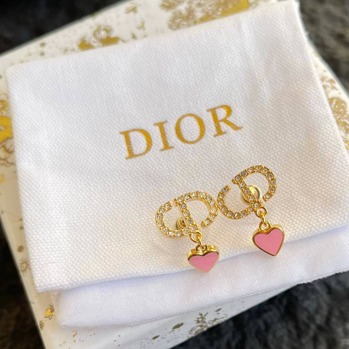 Dior-Dioramour-Pink-Heart-Pendant-Earrings-Jewelry