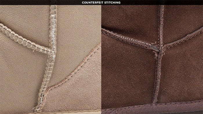 Authentic UGG boots feature precise and consistent stitching, while counterfeit versions often have uneven, sloppy, or frayed stitching that lacks durability