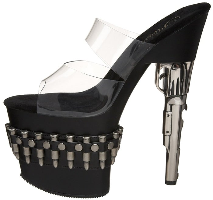 Clear PVC uppers and a gun-metal heel give the Bondgirl-702 a futuristic edge while showcasing Pleaser's signature approach to theatrical footwear
