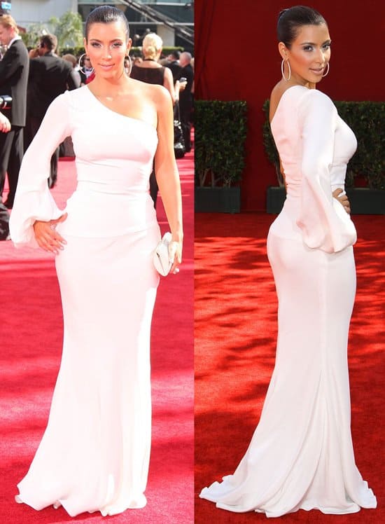 Kim Kardashian dazzles in a one-sleeve gown at the 61st Annual Primetime Emmy Awards, Nokia Theatre, Los Angeles, September 20, 2009