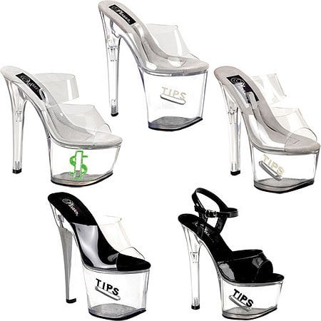 Taylor Momsen's tips stripper heels More Pleaser Tipjar heels, some with extra high platforms for more room for tips!
