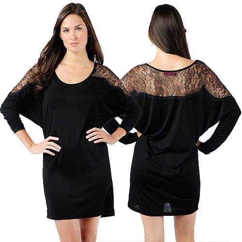 Velvet Queenie Long Sleeve Lace Shoulder Dress Velvet Queenie Long Sleeve Lace Shoulder Dress