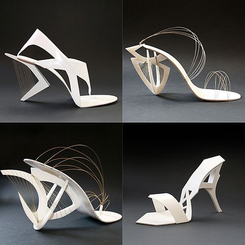 shoes by Tea Petrovic Shoes by Sarajevo designer Tea Petrovic inspired by the work of Russian sculptor Naum Gabo and Spanish architect Santiago Calatrava