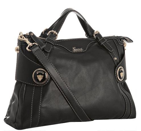 gucci crest boule tote black leather Gucci Crest Boule Tote Handbag