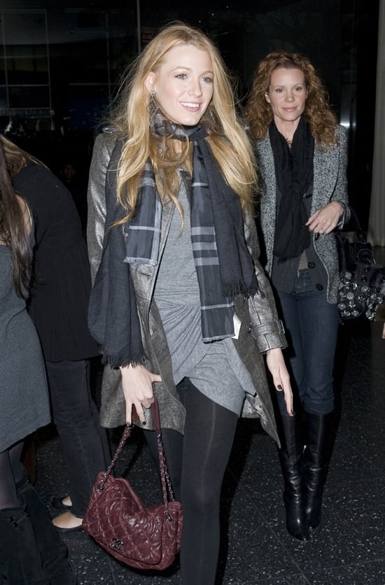 Blake Lively attends the 'Blue Valentine' premiere at the Museum of Modern Art in New York City on December 7, 2010 Blake Lively keeps it chic in Chanel tweed boots, a metallic Burberry jacket, and a grey tunic dress while attending the Blue Valentine premiere at the Museum of Modern Art in New York City on December 7, 2010