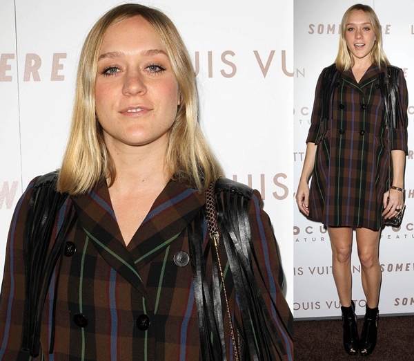 Chloë Sevigny exudes effortless style in a plaid dress paired with a sleek fringed jacket and chic black ankle boots at the 'Somewhere' Los Angeles Premiere