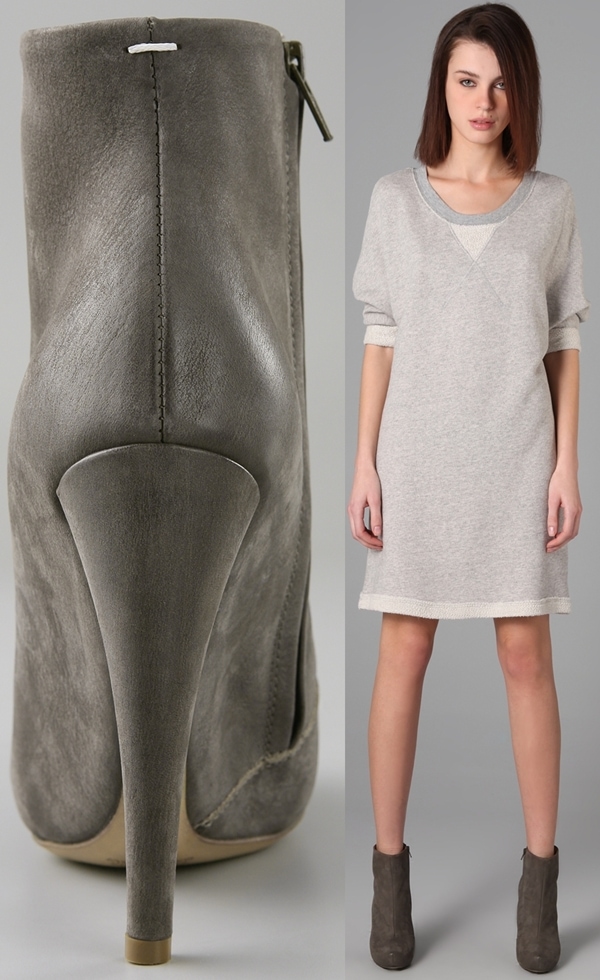 Model wearing hidden instep platform booties from Maison Martin Margiela