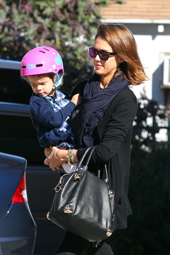 Jessica Alba takes her daughter Honor Marie Warren to a bike shop in Santa Monica A day at the bike shop: Jessica Alba pairs her casual style with her signature Viktor Rolf handbag while accompanying daughter Honor in Santa Monica, January 12, 2011