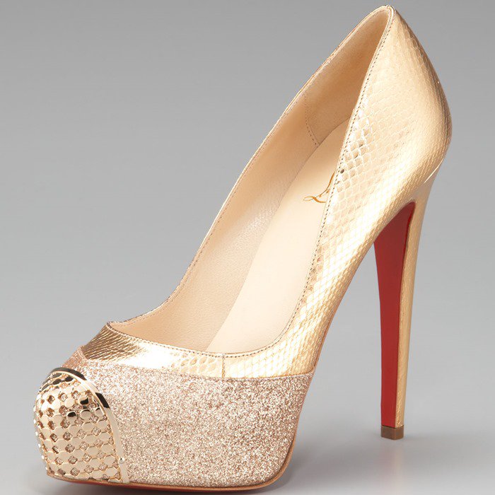 Christian Louboutin Gold Maggie Glitter Snake Platform Pump