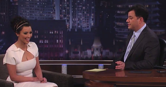 A closer look at Kim Kardashian's stunning Roland Mouret ensemble on 'Jimmy Kimmel Live,' highlighting the designer's flair for enhancing celebrity style, February 3, 2011