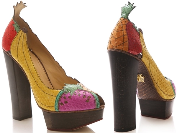 These suede leather fruit covered pumps are from Charlotte Olympia's Spring 2011 Collection
