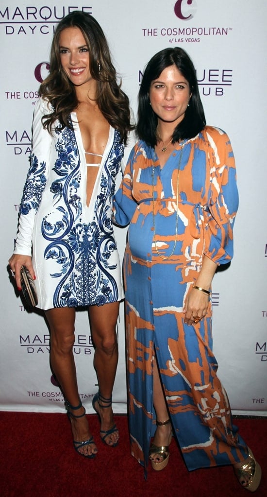 Alessandra Ambrosio stuns in a plunging embroidered tunic dress, while Selma Blair exudes effortless boho chic in a flowy printed maxi at the Marquee Dayclub opening in Las Vegas on April 9, 2011