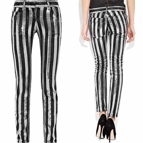 Balmain sequin-striped mid-rise cropped jeans Balmain's faded-black rigid-denim jeans are embellished with silver sequined stripes