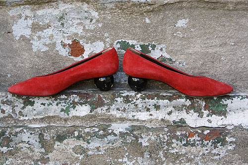 The Little Black List vintage Yves Saint Laurent black ball heel red pumps Tess's vintage Yves Saint Laurent black ball-heeled red pumps, found at a thrift store in Canada