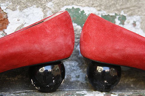 The Little Black List vintage Yves Saint Laurent black ball heel red pumps Tess's vintage Yves Saint Laurent black ball-heeled red pumps, found at a thrift store in Canada