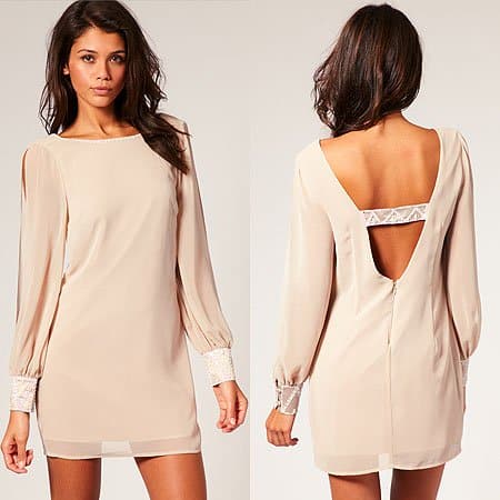 Lipsy Opaque Beaded Trim Low Back Shift Dress
