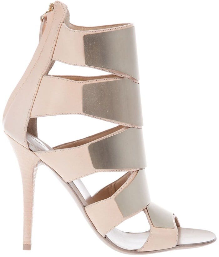 Giuseppe Zanotti Mirror Panel Sandals featuring nude leather straps with wide reflective panels and a sleek stiletto heel