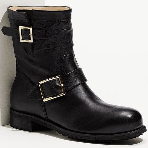 Jimmy Choo Youth short biker boot A closer look at the iconic Jimmy Choo ‘Youth’ biker boot, a staple of celebrity style known for its rugged-chic design and distinctive gold buckles