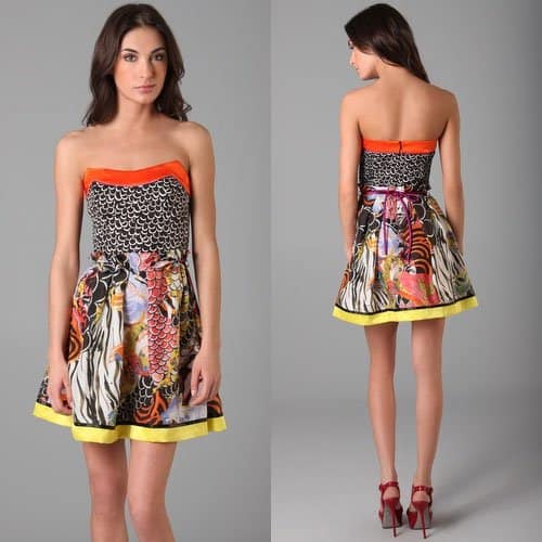 Philosophy di Alberta Ferretti Strapless Print Dress A closer look at the Philosophy di Alberta Ferretti dress worn by Hailee Steinfeld