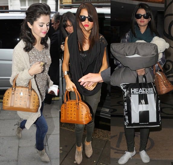 selena gomez in mcm bag in london Selena Gomez elegantly carries her luxurious MCM handbag while exploring the vibrant streets of London