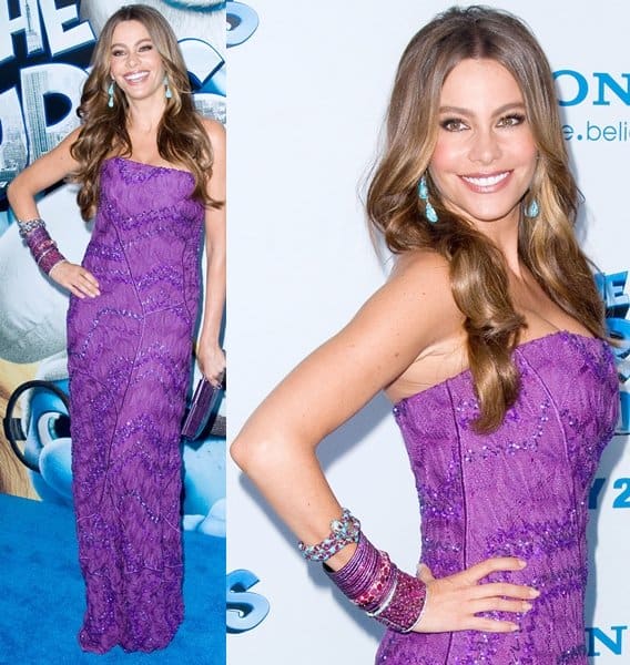 Sofia Vergara at 'The Smurfs' world premiere at the Ziegfeld Theater, July 24, 2011 Sofia Vergara shines in a purple Missoni Resort 2012 dress at 'The Smurfs' premiere, Ziegfeld Theater, NYC – July 24, 2011
