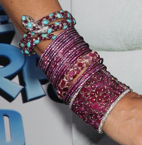 Sofia Vergara at 'The Smurfs' world premiere at the Ziegfeld Theater, July 24, 2011 A dazzling display: Sofia Vergara's lavish stack of purple bracelets – a bold fashion statement