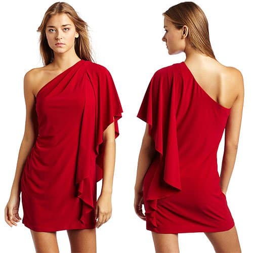 ABS by Allen Schwartz Prive one shoulder flutter sleeve dress