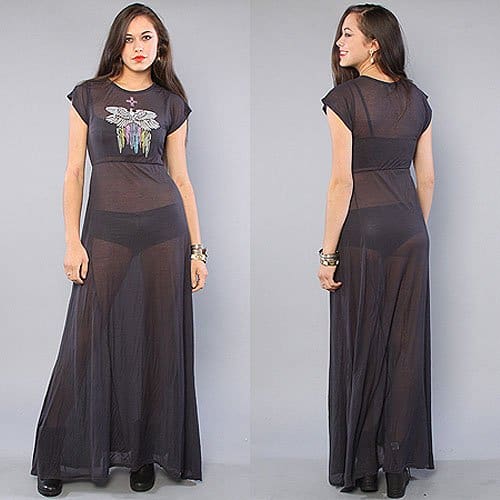 Wildfox Couture White Feather Piper maxi dress Wildfox Couture White Feather Piper Maxi Dress in Dirty Black
