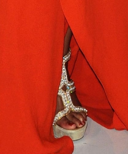 arrivals Beyonce's feet in mother of pearl and Swarovski crystal-studded Rene Caovilla sandals