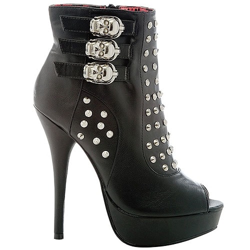 Abbey Dawn skull buckled studded platform peep toe booties Skull buckled studded platform peep toe booties