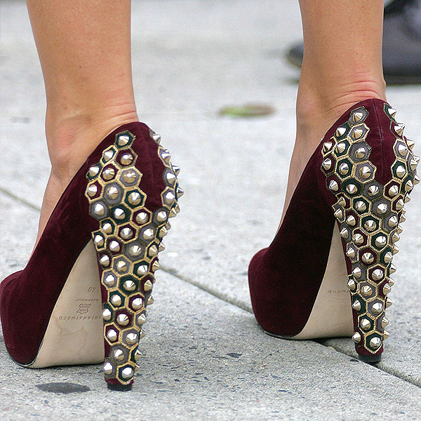 Blake Lively in Brian Atwood Power Studs Blake Lively wearing 'Power Studs' suede platform pumps from Brian Atwood