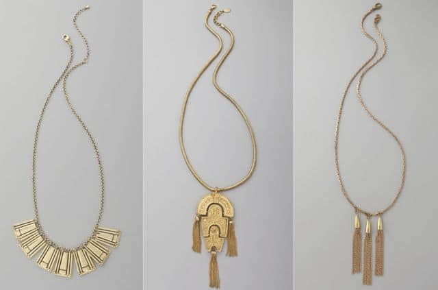 Long Necklaces with Fringe Design 1. Fortune Favors the Brave Flat Fringe Necklace, $220 / 2. Theodora Callum Byzantium Necklace, $350 / 3. Lulu Frost Triple Cascade Necklace, $264
