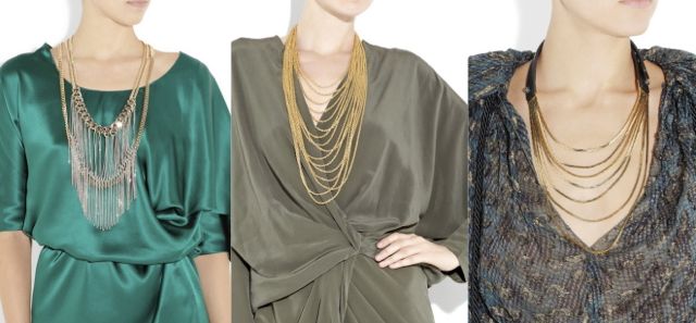 Multi Strand Gold Necklaces 1. Roberto Cavalli Gold and silver-plated chain necklace, $1,525 / 2. Philippe Audibert Chaine gold-plated multi-strand necklace, $775 / 3. Lanvin Leather and brass multi-chain necklace, $910