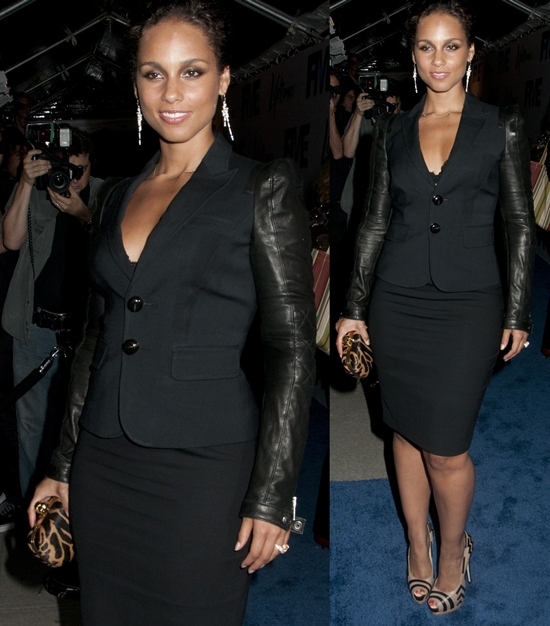 Alicia Keys at the "Five" NY premiere Alicia Keys showcases a chic black suit with leather sleeves and geometric Giuseppe Zanotti heel-less pumps at the premiere of Five
