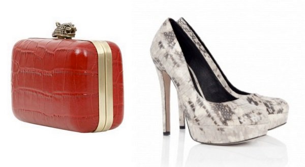House of Harlow clutch shoes House of Harlow 1960 Olivia Red Croc Embossed Clutch and House of Harlow Norah Snake Platform Court Shoe