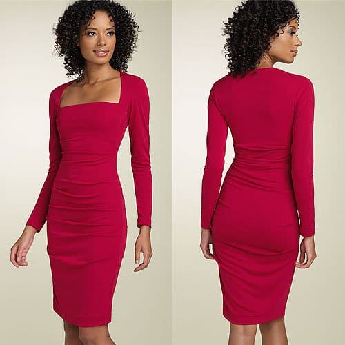 Nicole Miller matte jersey long sleeve tuck dress Nicole Miller Matte Jersey Long-Sleeve Tuck Dress
