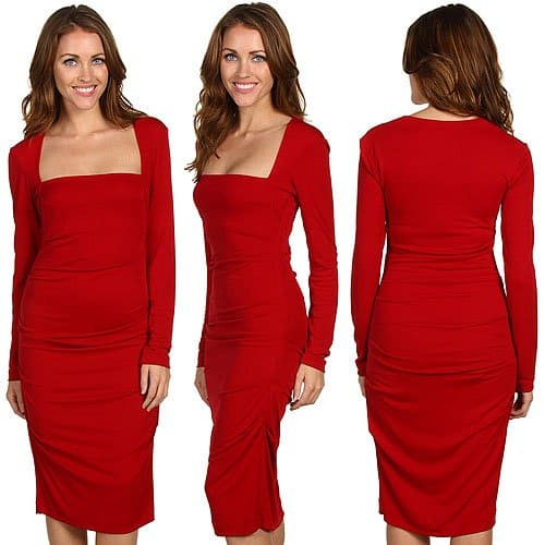 Nicole Miller matte jersey long sleeve tuck dress Nicole Miller Matte Jersey Long-Sleeve Tuck Dress