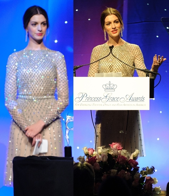 anne hathaway in valentino Anne Hathaway attends the Princess Grace Awards Gala in New York on November 1, 2011