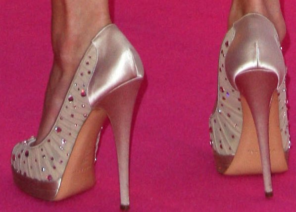 Selena Gomez at the 2011 MTV Europe Music Awards Selena Gomez in Casadei's rhinestone and mesh triple platform peep-toe pumps