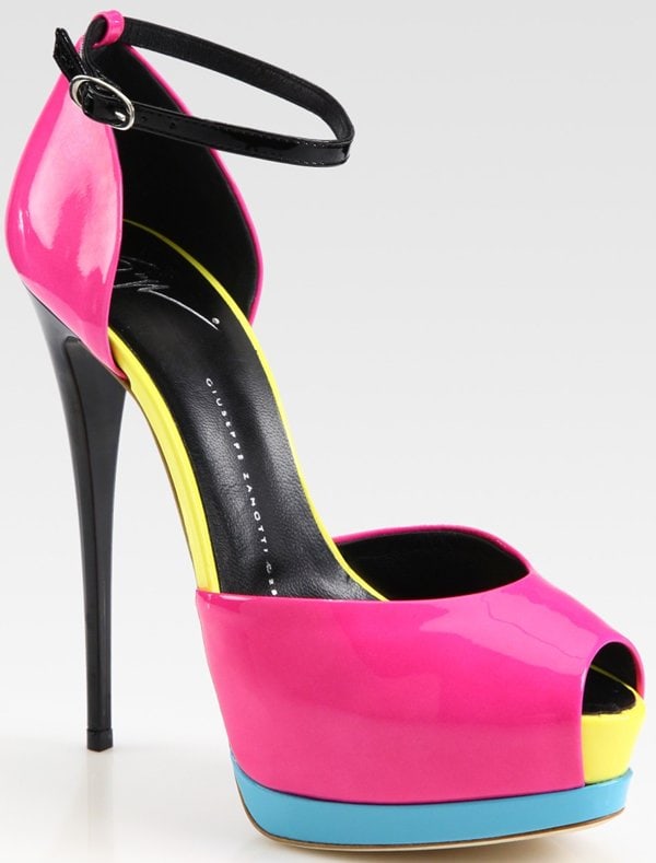 Giuseppe Zanotti Colorblock Patent Leather Peep Toe Platform Pumps