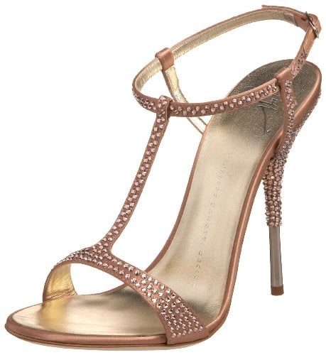 Giuseppe Zanotti Women's E10258 Crystal Sandal Main Soft salmon colored embellished heels from Giuseppe Zanotti