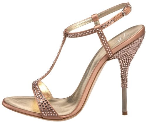 Giuseppe Zanotti Women's E10258 Crystal Sandal Outstep Soft salmon colored embellished heels from Giuseppe Zanotti