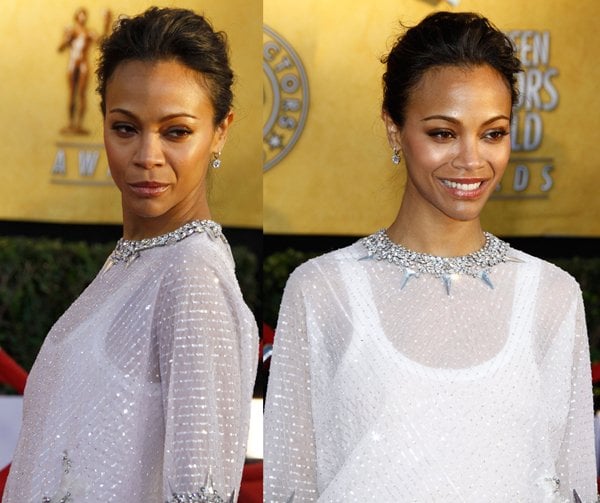 Zoe Saldaña at the 18th Annual Screen Actors Guild Awards held at the Shrine Auditorium in Los Angeles on January 29, 2012