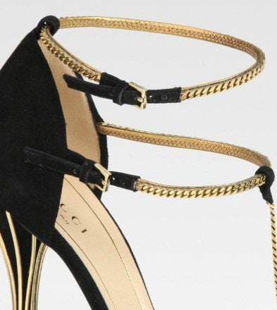 gucci ophelie suede chain t strap6 Gold chain covered straps