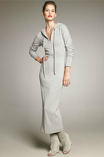 Donna Karan jersey zip-front long hooded dress Donna Karan Jersey Zip-Front Long Hooded Dress