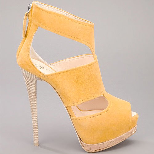 Giuseppe Zanotti suede t-strap platform sandal Suede t-strap platform sandal in mustard yellow