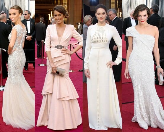 giuliana-ranci-louise-roe-shailene-woodley-milla-jovovich Sophistication in White: Giuliana Rancic, Louise Roe, Shailene Woodley, and Milla Jovovich at the 2012 Oscars