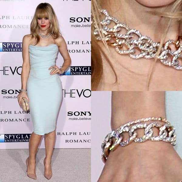 Rachel McAdams at 'The Vow' Los Angeles Premiere at Grauman's Chinese Theatre Los Angeles Rachel McAdams wore a double chain-link pave necklace and a link bracelet