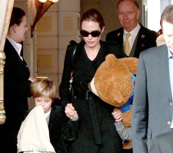 Angelina Jolie is effortlessly chic, carrying her beloved Dolce Gabbana 'Miss Sicily' handbag